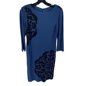 Taylor Womens Shift Dress Floral Print Stretch Zip Back Blue Black Size 6